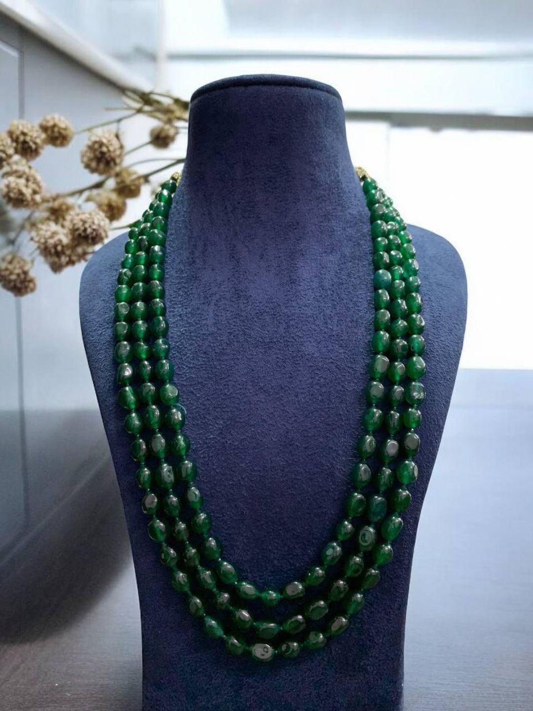 Ishhaara Green 3 Layered Beads Necklace