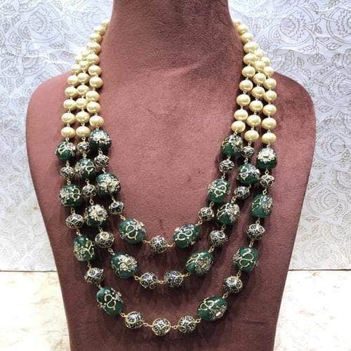 Ishhaara Pink 3 Layered Pearl Semi Prescious Necklace