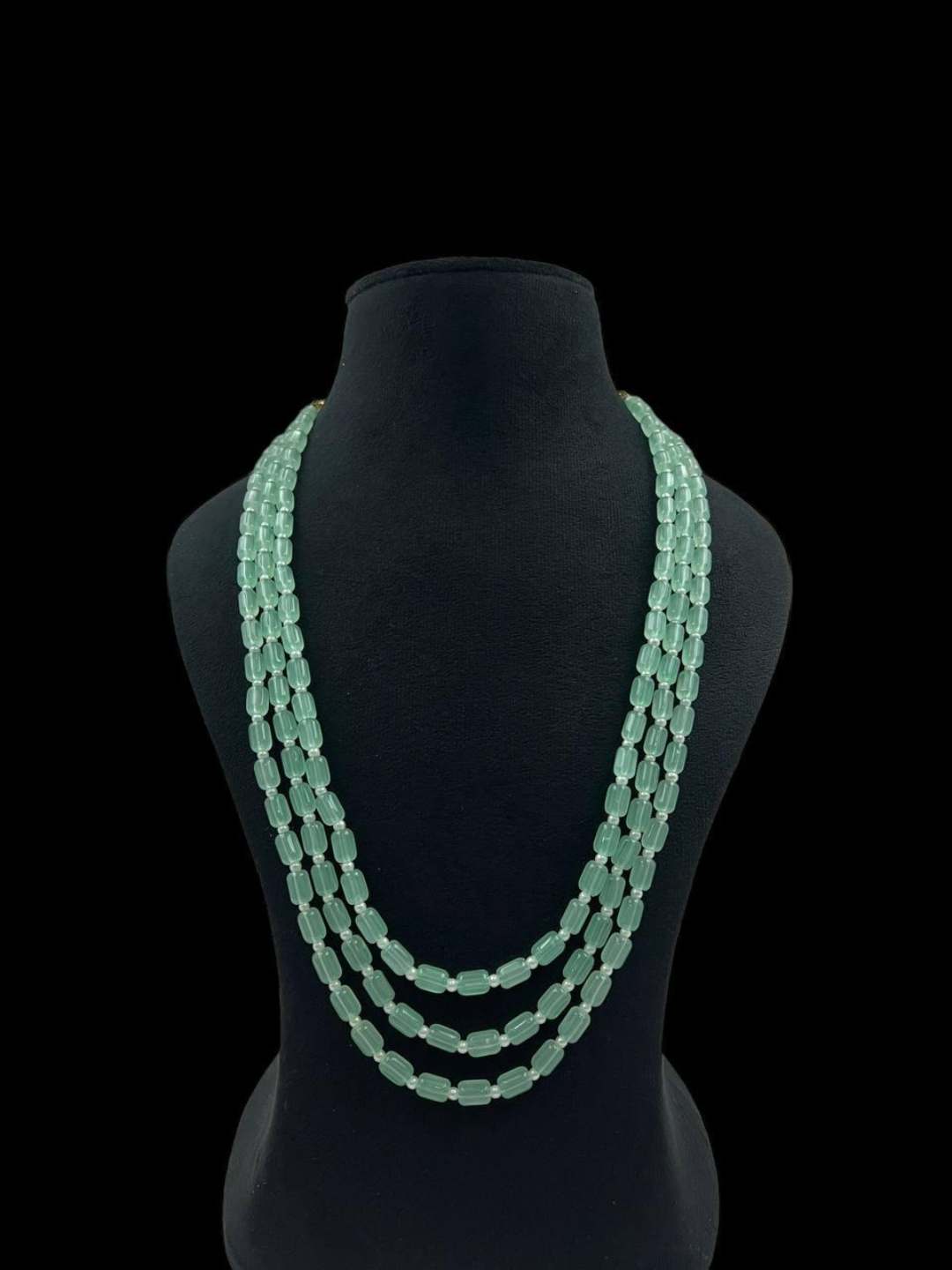 Ishhaara Green 3 Line Pearl Mala Necklace