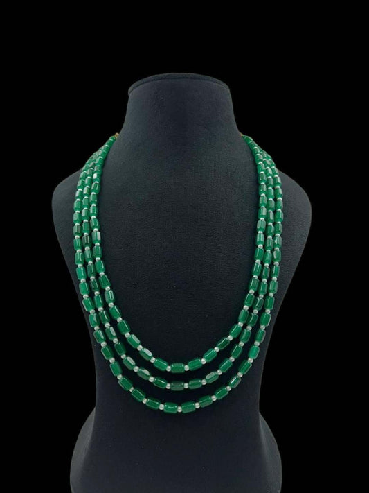 Ishhaara Green 3 Line Pearl Mala Necklace