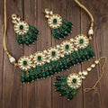 Ishhaara Green 5 Round Tassel Choker Necklace Set