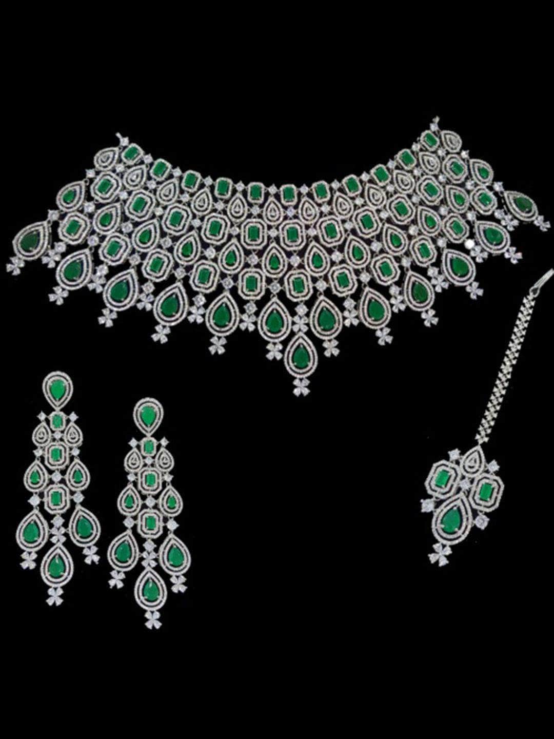 Ishhaara Green Ad Full Covered Bridal Necklace Set
