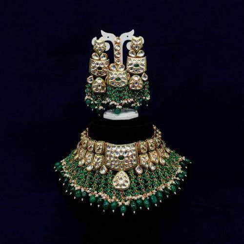 Ishhaara Ad Kundan Rectangular Motif Coral Necklace And Earring Set