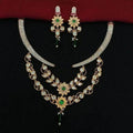Ishhaara Green Ad Stone Kundan Leaf Necklace Set