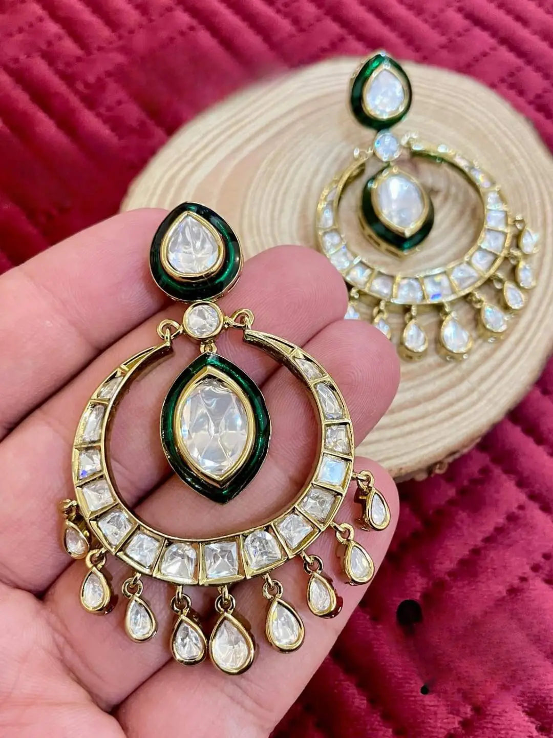 Ishhaara Green Alia Bhatt Inspired Chandbali Earrings