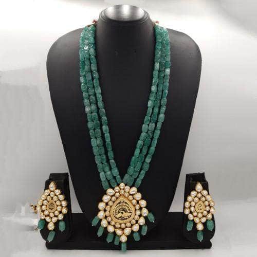Ishhaara Green Antique Kundan Pendant Necklace Set