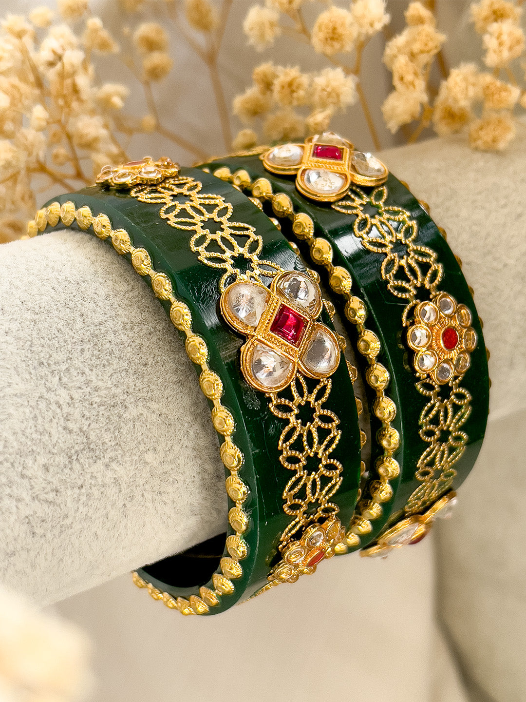 Ishhaara White Antique Kundan Studded Rajwadi Bangles