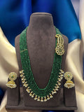 Ishhaara Green Antique Premium Finish Brass Metal Kundan Stone With Agate Beads