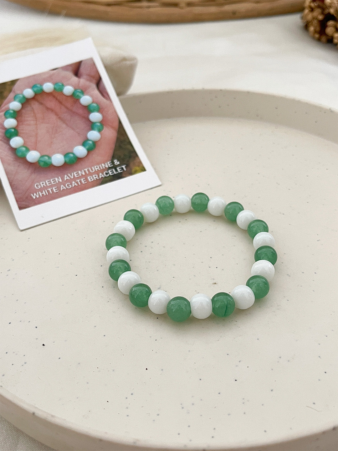 Ishhaara Green Aventurine And White Agate Bracelet