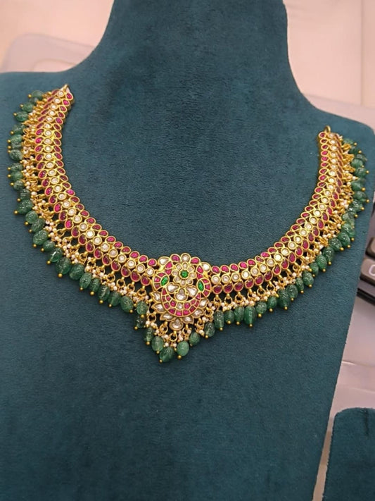 Ishhaara Green Bead Temple Choker Necklace