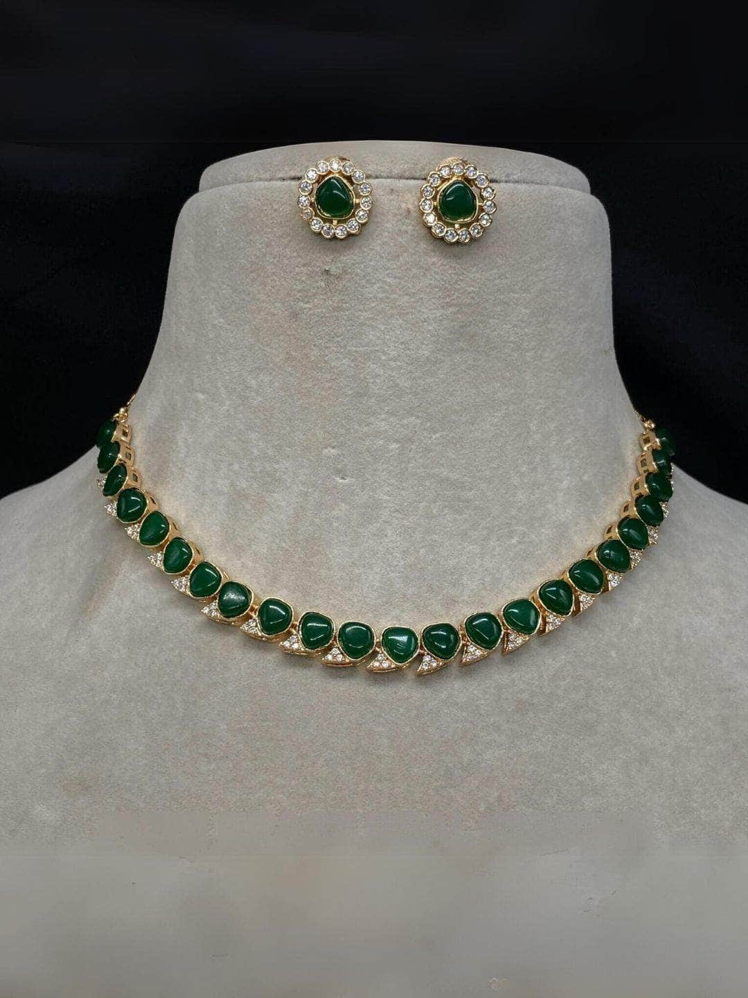 Ishhaara Green Beaded Choker Necklace Set