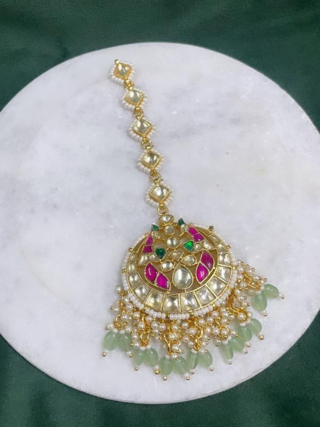 Ishhaara Green Beaded Drop Traditional Bridal Tikka