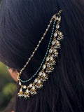 Ishhaara Green Beads And Pearls Ear Chain