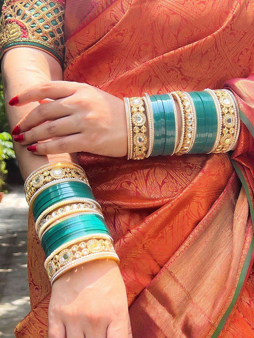 Ishhaara Green Beads Pearls Kundan Bridal Jewellery Set