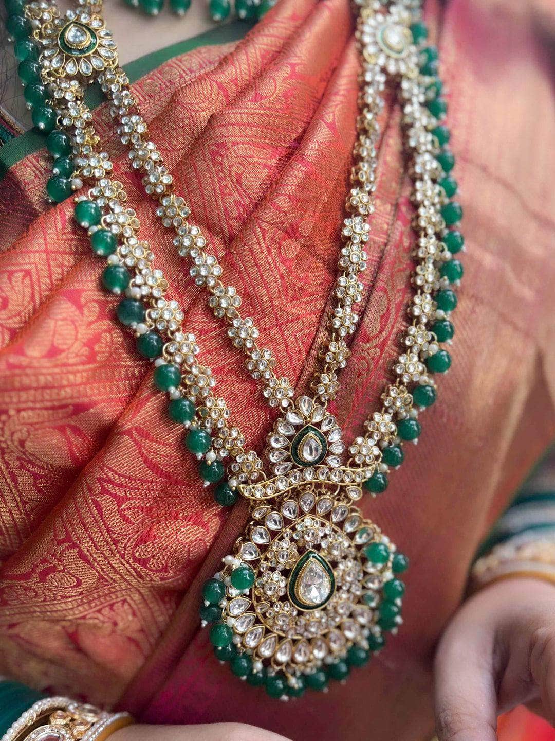 Ishhaara Green Beads Pearls Kundan Bridal Jewellery Set