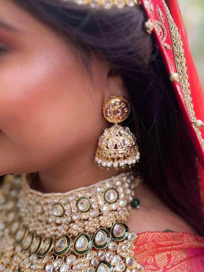Ishhaara Green Beads Pearls Kundan Bridal Jewellery Set