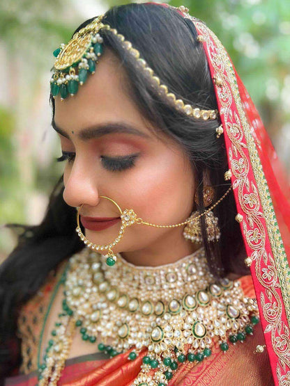 Ishhaara Green Beads Pearls Kundan Bridal Jewellery Set