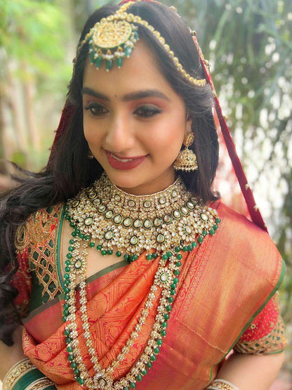 Ishhaara Green Beads Pearls Kundan Bridal Jewellery Set