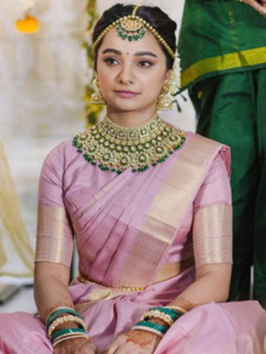 Ishhaara Green Beads Pearls Kundan Bridal Jewellery Set