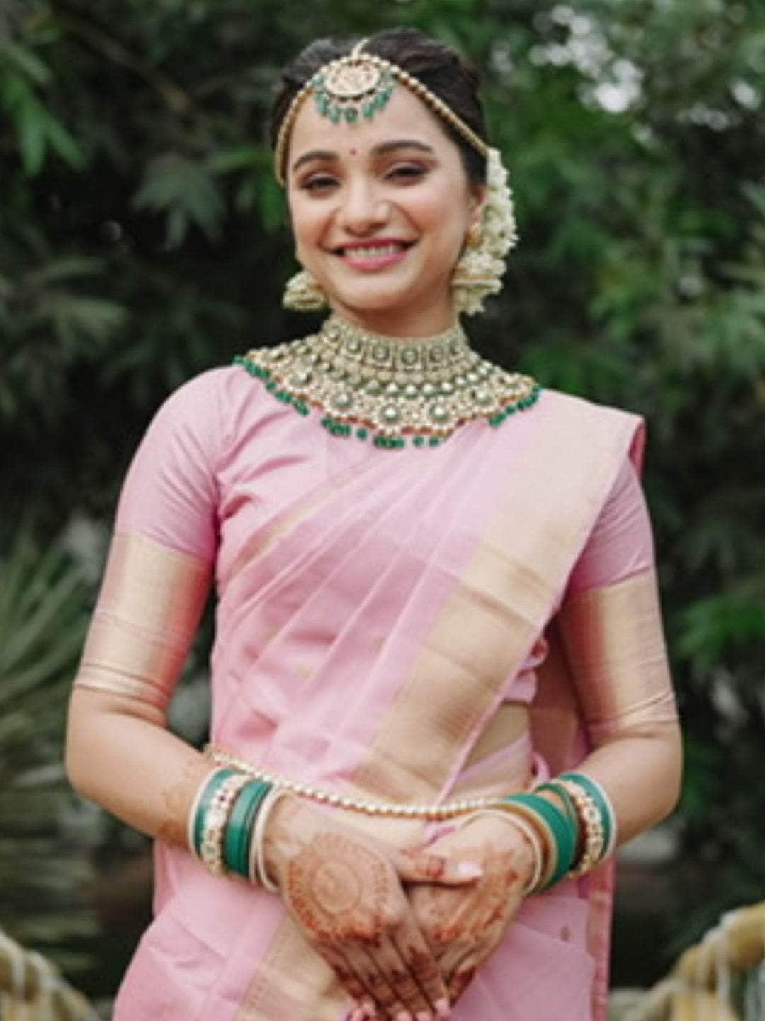 Ishhaara Green Beads Pearls Kundan Bridal Jewellery Set