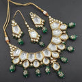 Ishhaara Green Big Kundan Drop Motif Necklace Set