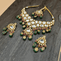 Ishhaara Green Big Kundan Drop Pendant Necklace Set