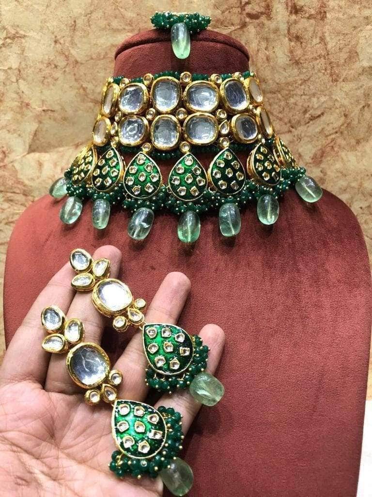 Ishhaara Green Big Kundan Necklace