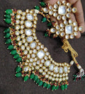 Ishhaara Green Big Kundan Necklace With Multi Beads