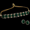 Ishhaara Green Big Stone AD Choker Necklace Set