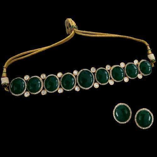 Ishhaara Big Stone Ad Choker Necklace Set