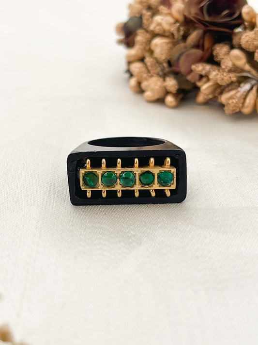 Ishhaara Green Black Enamel Ring
