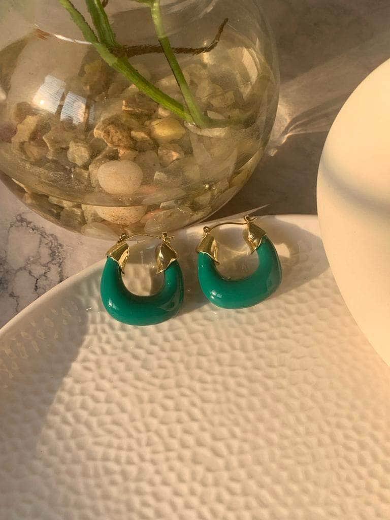 Ishhaara Green Blue Chunky Resin Statement Gold Hoop Earrings