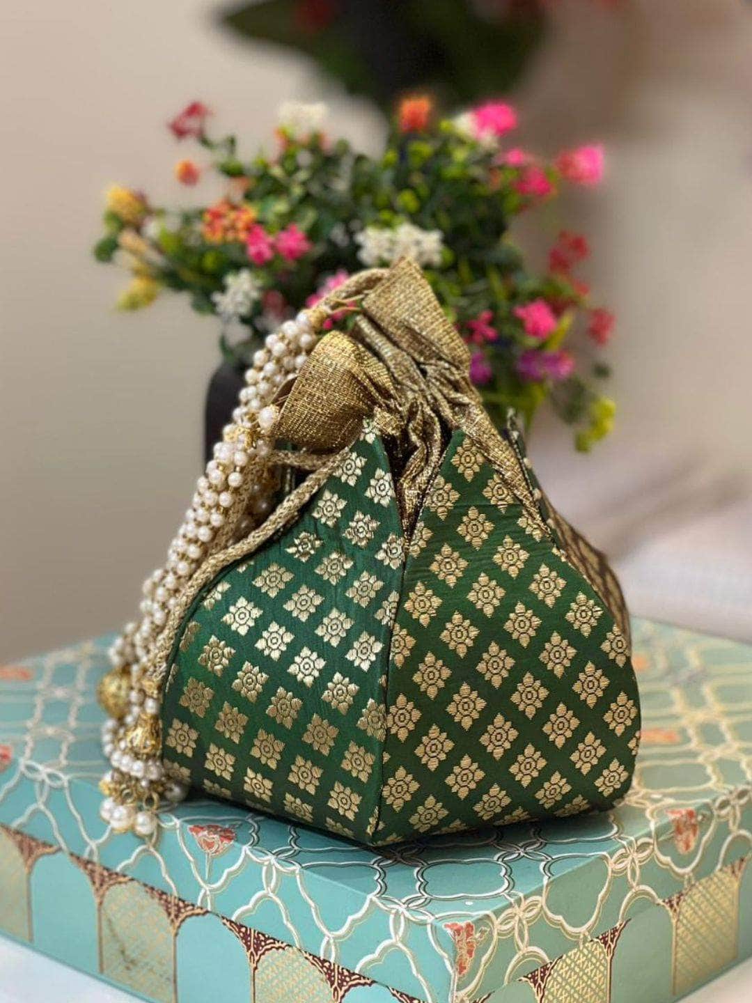 Ishhaara Green Bridal Lotus Potli Bag