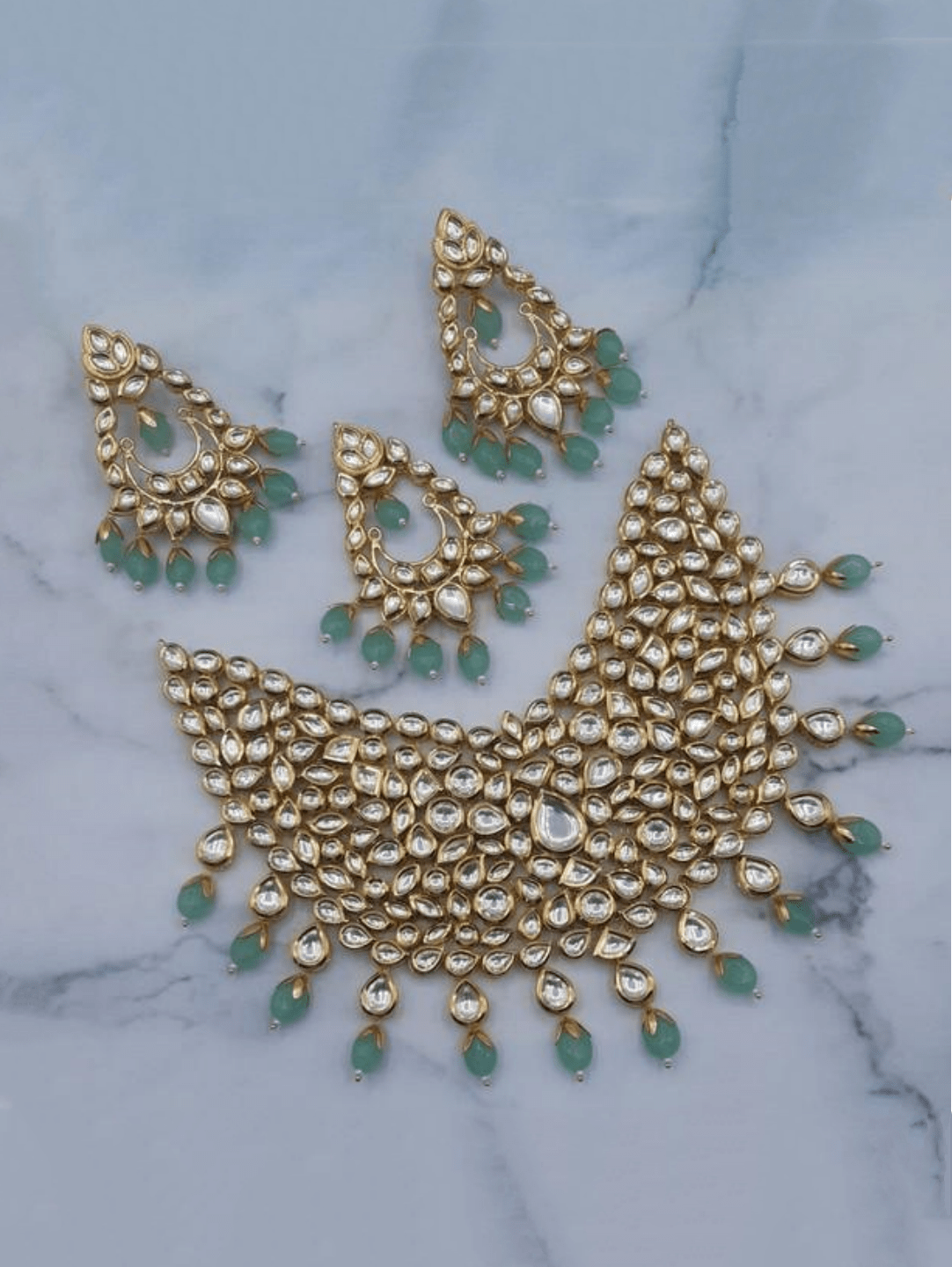 Ishhaara Dark Green Broad Kundan Huge Necklace Set