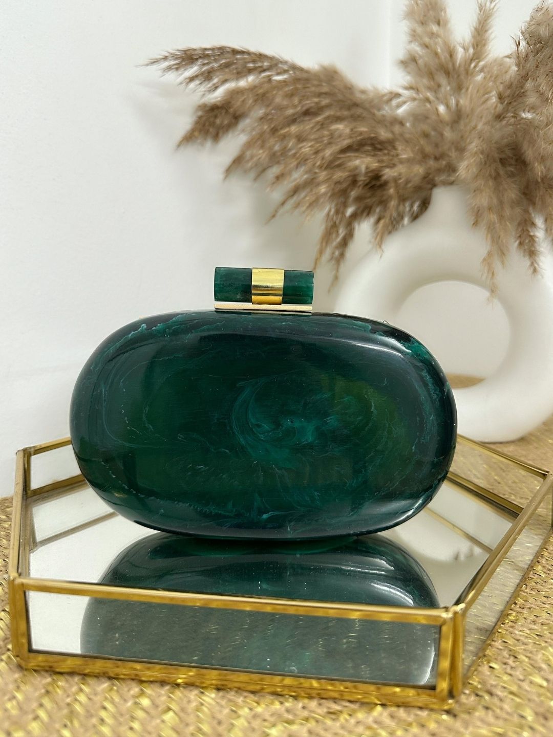 Ishhaara Green Capsule Resin Clutch Bag