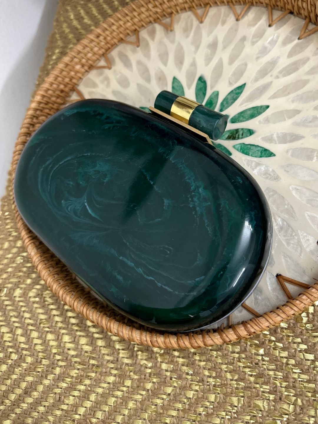 Ishhaara Green Capsule Resin Clutch Bag