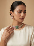 Ishhaara Green Carved Stone Choker Necklace Set