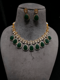 Ishhaara Green Carved Stone Polki Drop Necklace Set