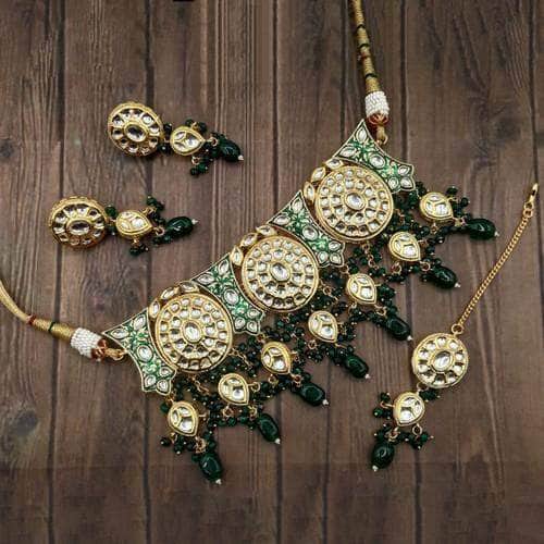Ishhaara Green Chakra Choker Meena Necklace Set