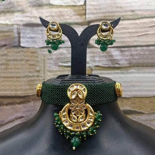 Ishhaara Green Chandbali Jadtar Necklace And Earring Set
