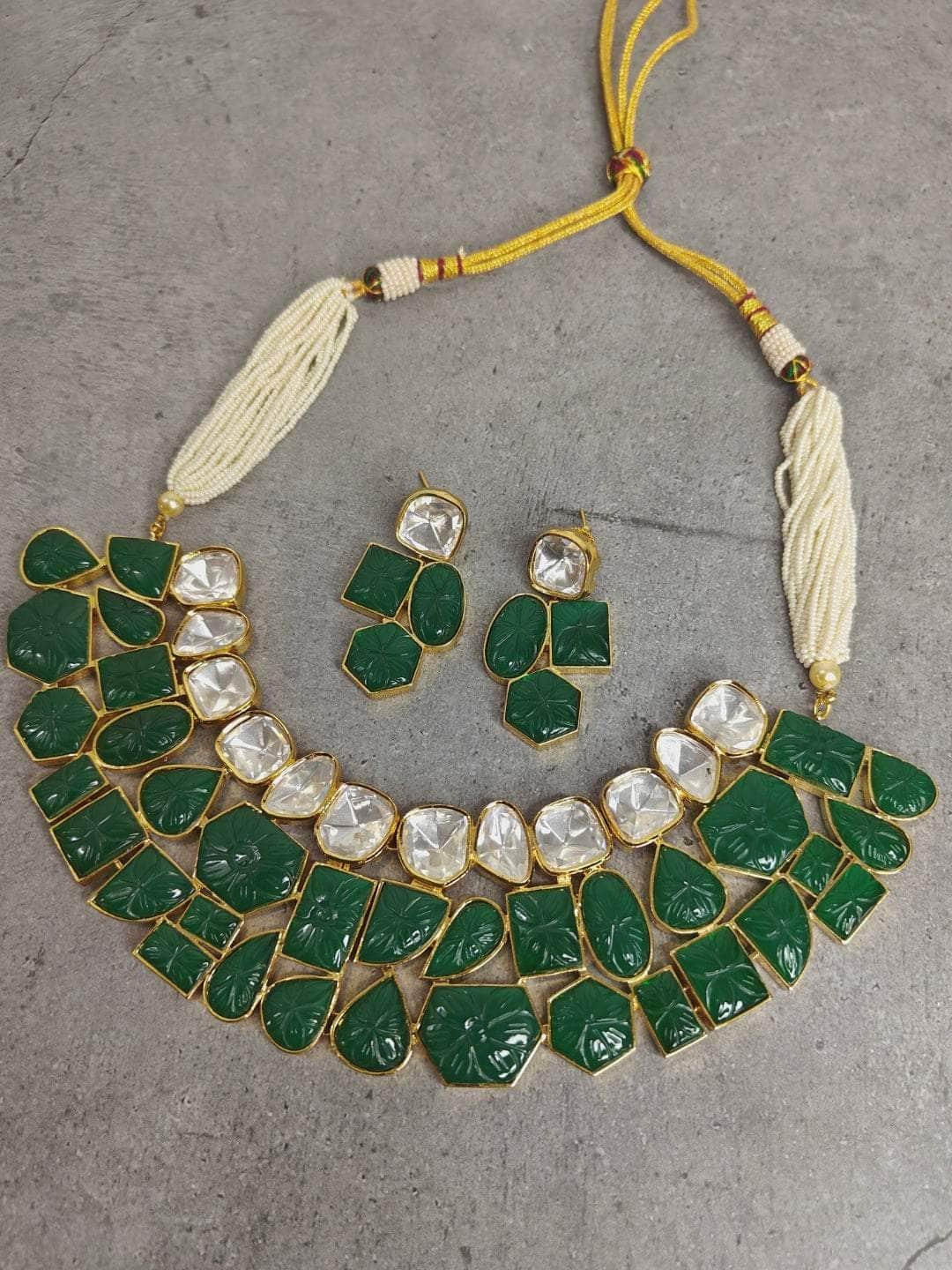 Ishhaara Green Color Kundan Choker Necklace Set
