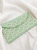 Ishhaara Green Colored Exclusive Handwork Pearl Clutch