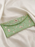 Ishhaara Green Colored Floral Embroided Envelope Clutches