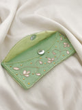 Ishhaara Green Colored Floral Embroided Envelope Clutches