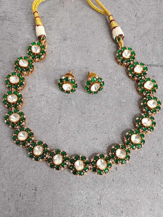 Ishhaara Green Colored Kundan Necklace And Earring Set