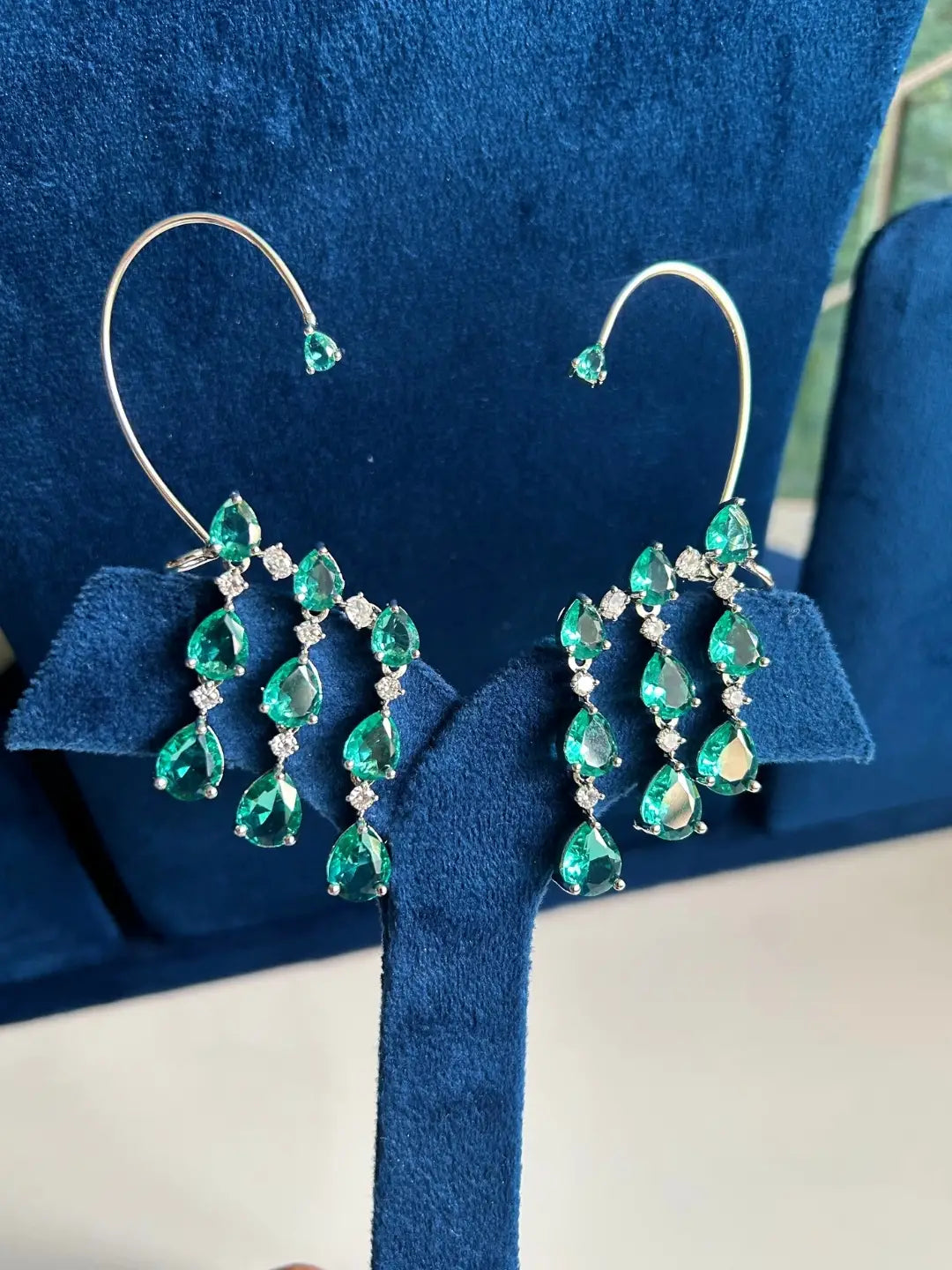 Ishhaara Green Contemporary American Diamond Chandbalis Earcuff Earrings