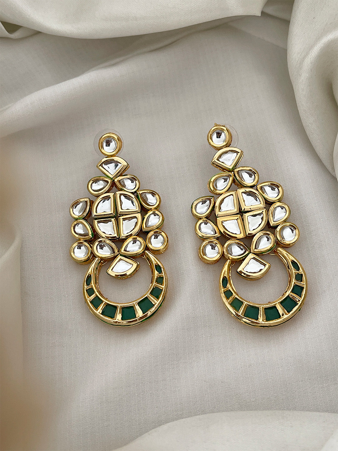 Ishhaara Green Contemporary Drop Earrings