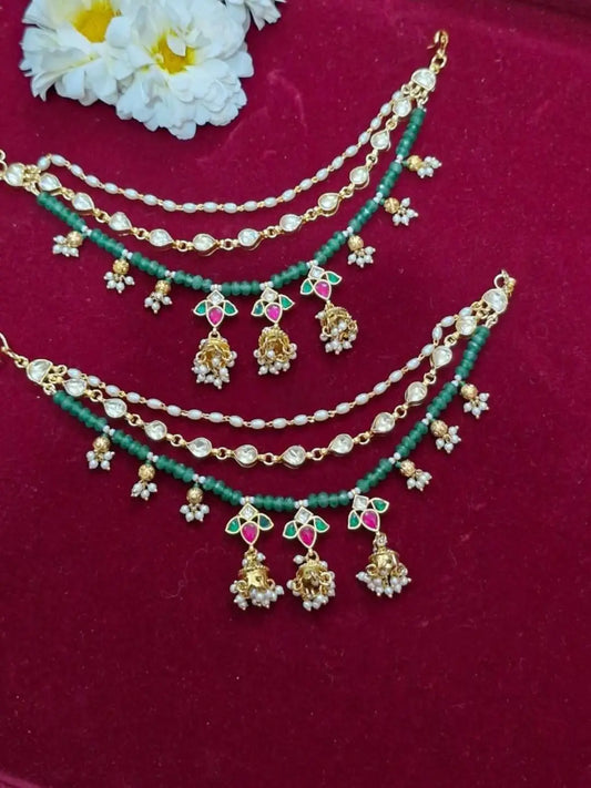 Ishhaara Green Contemporary Ear Chains