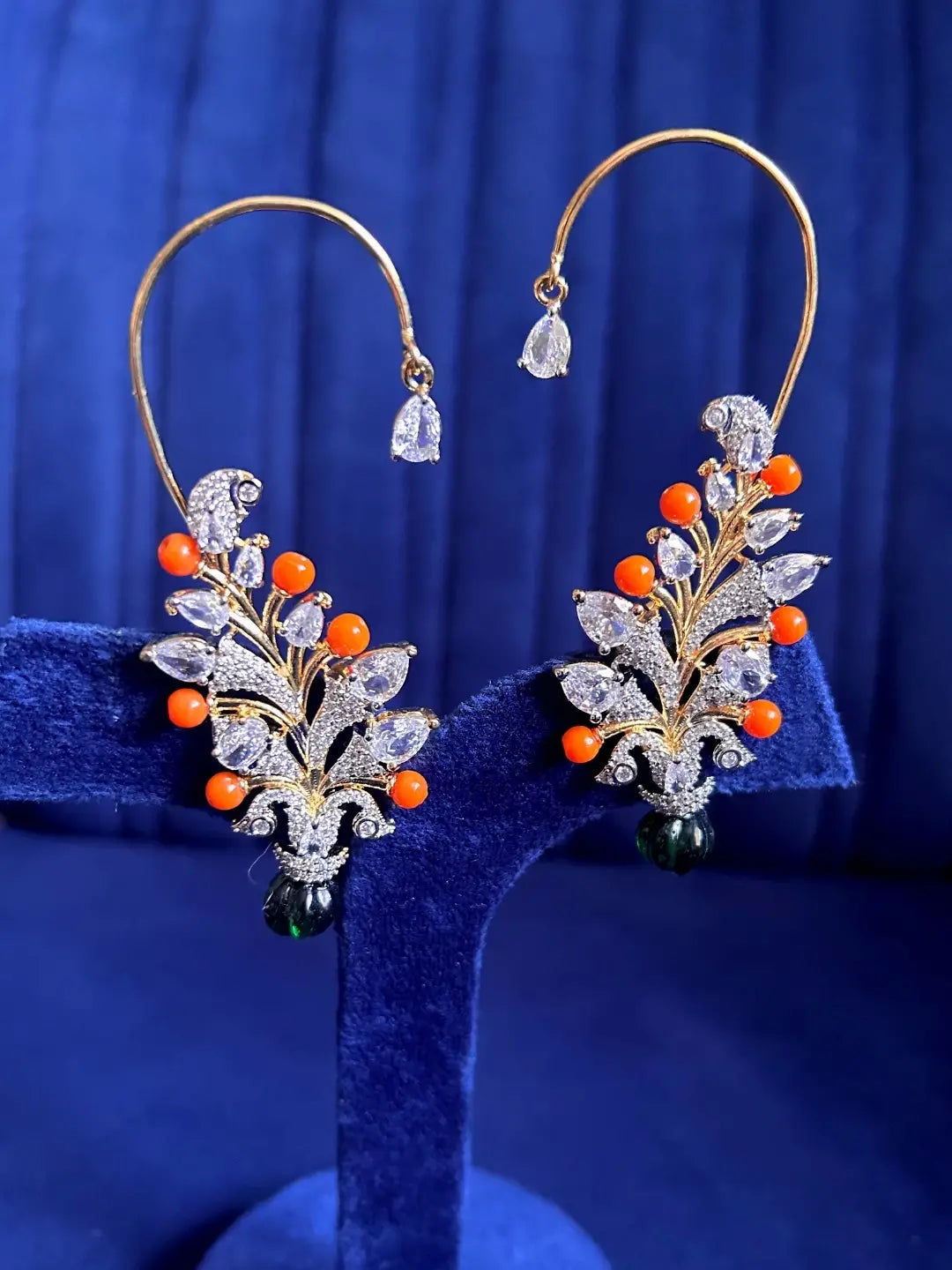 Ishhaara Blue Crowned Peacock Secret Garden Earcuff Earrings