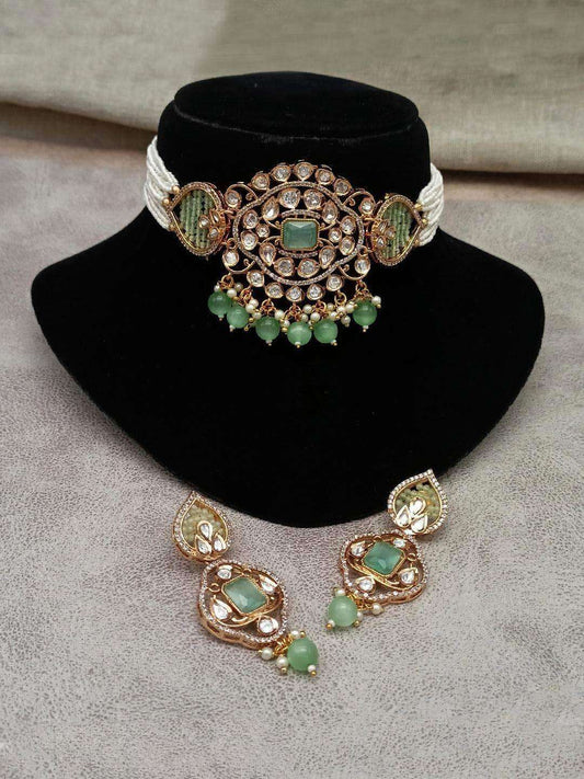 Ishhaara Crystal Cheed Choker With Earring Set